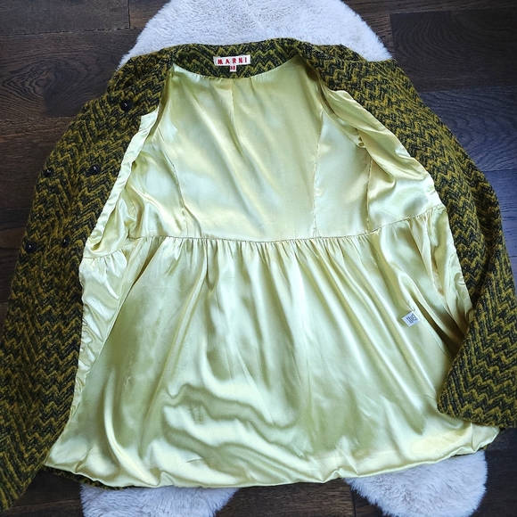 Marni Chevron Chartreuse Wool Puff Sleeve Jacket Coat - Picture 12 of 16
